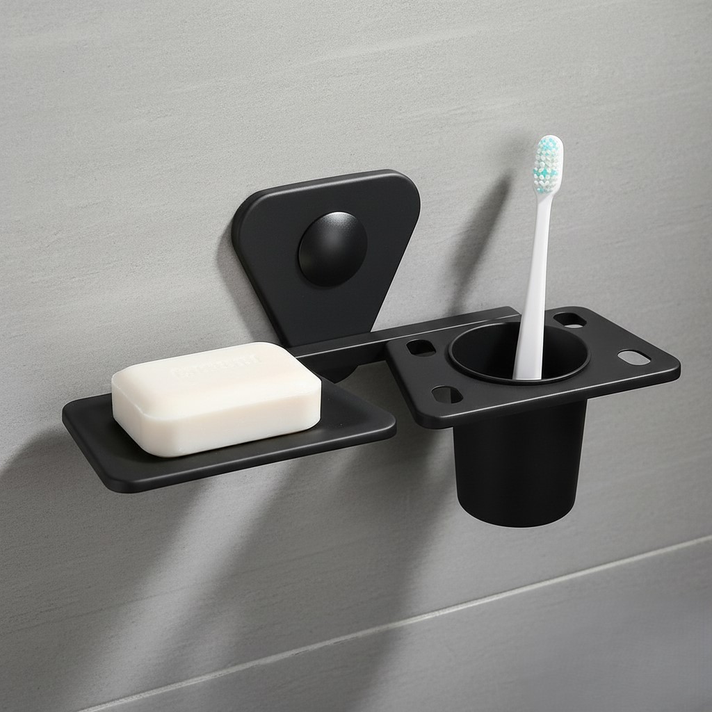 P-308 SOAP DISH + TUMBLER HOLDER ,STAINLESS STEEL(BLACK) - Image 2
