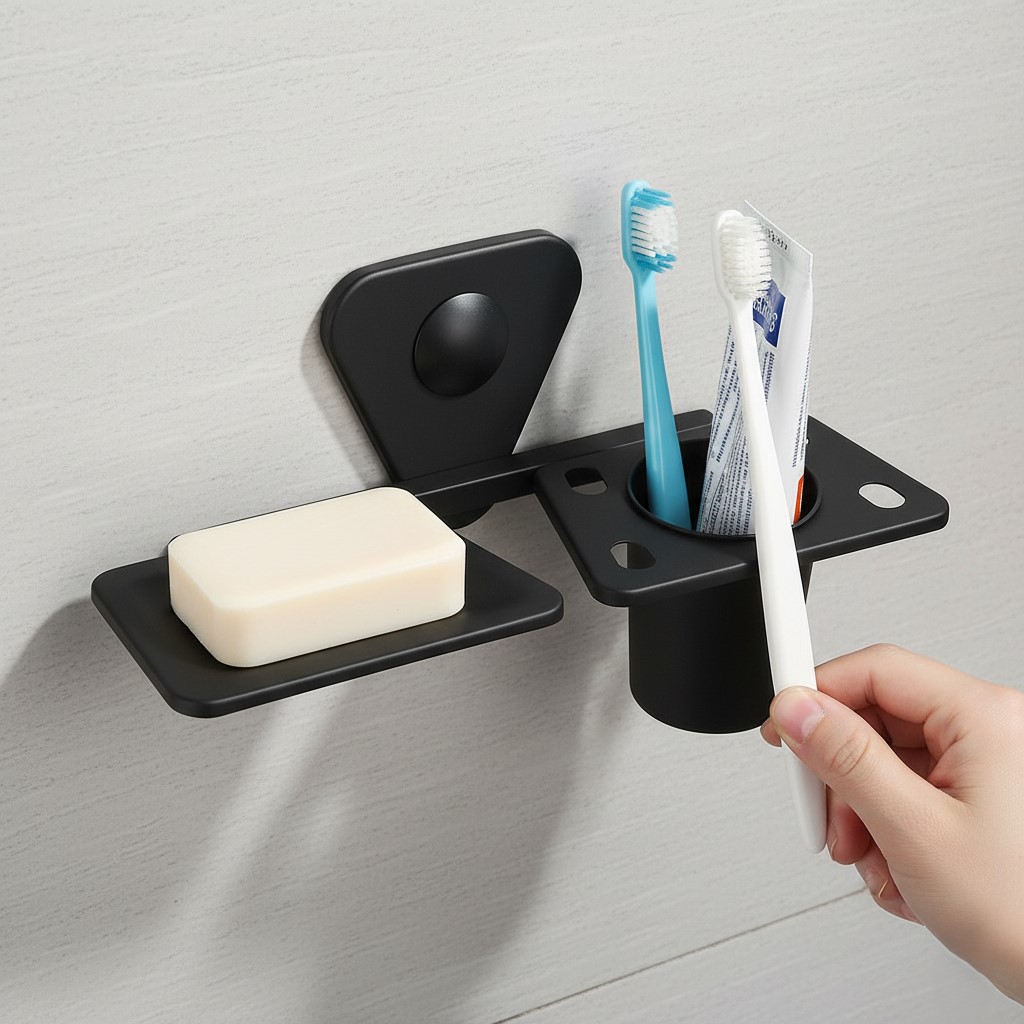P-308 SOAP DISH + TUMBLER HOLDER ,STAINLESS STEEL(BLACK) - Image 3