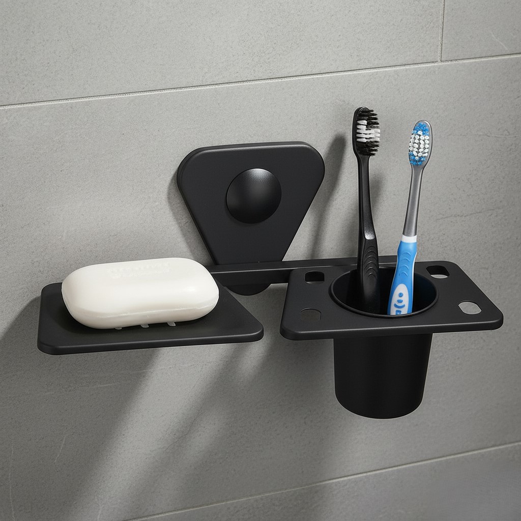 P-308 SOAP DISH + TUMBLER HOLDER ,STAINLESS STEEL(BLACK) - Image 4