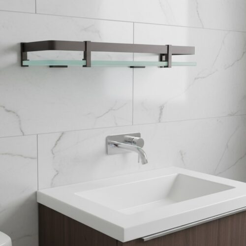 G-1213 Bathroom Tempered Glass Shelf with Dark Metal Frame ( 6x 15)