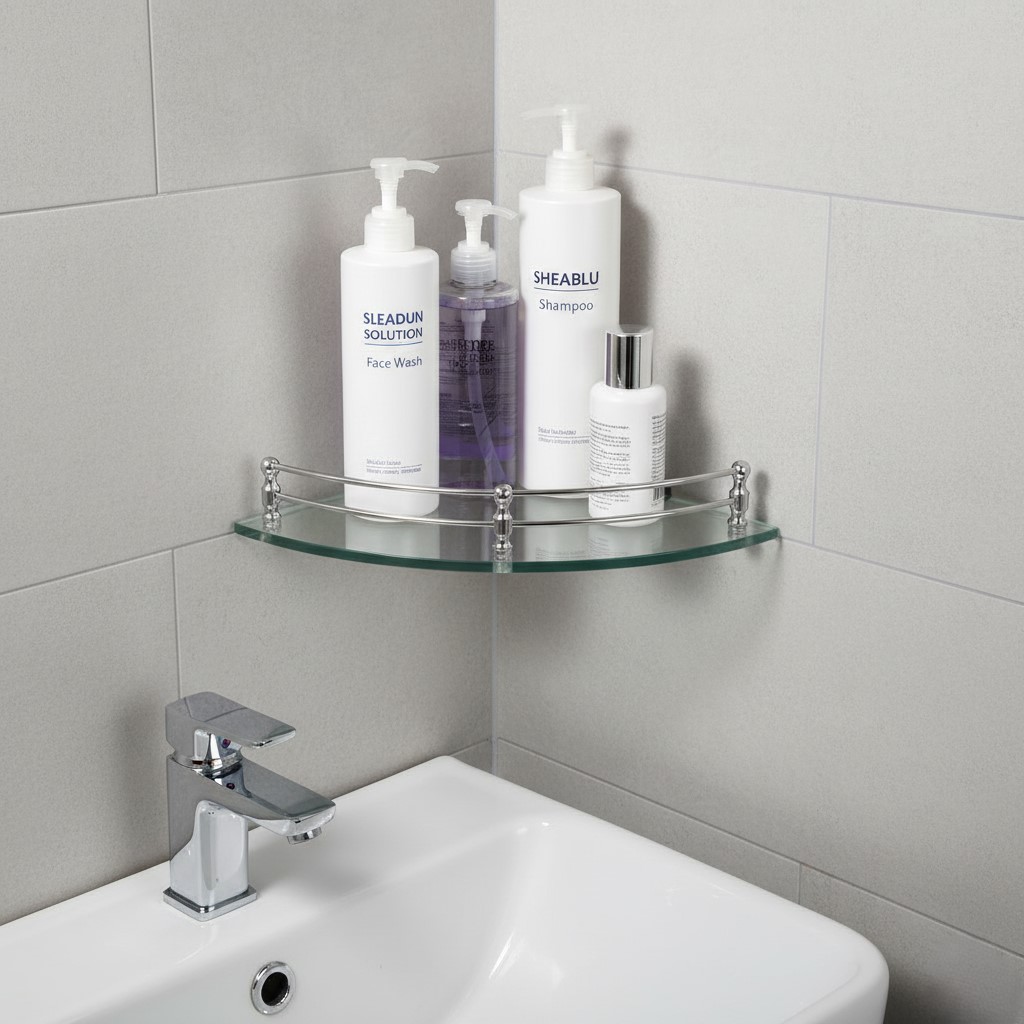 G-1204 Wall Mounted Glass Corner Shelf (12x12) - Image 2