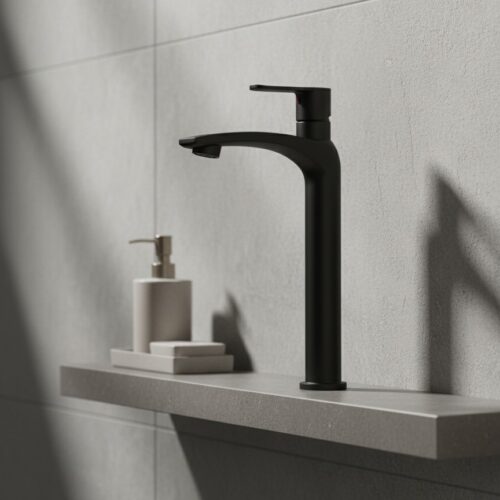 AT-10-BK HIGH-NECK PILLAR COCK,COUNTER-TOP(BLACK,BRASS)