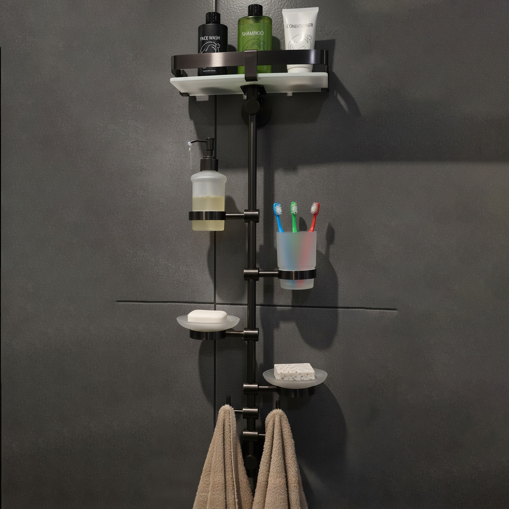 XYLOAN-01 Vertical Bathroom Organizer Pole(BLACK) - Image 4