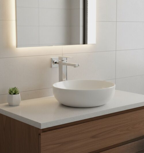 IP-11 Modern Square Single Lever High-Neck Pillar Cock (Brass, Chrome Finish)