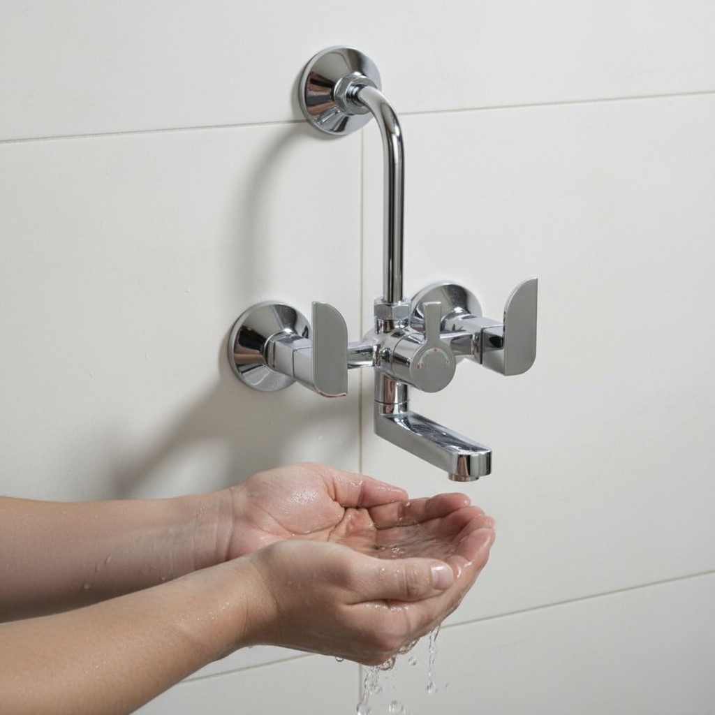 IP-14 Wall Mixer Tap, Hot & Cold with Shower Diverter,(BRASS) - Image 4