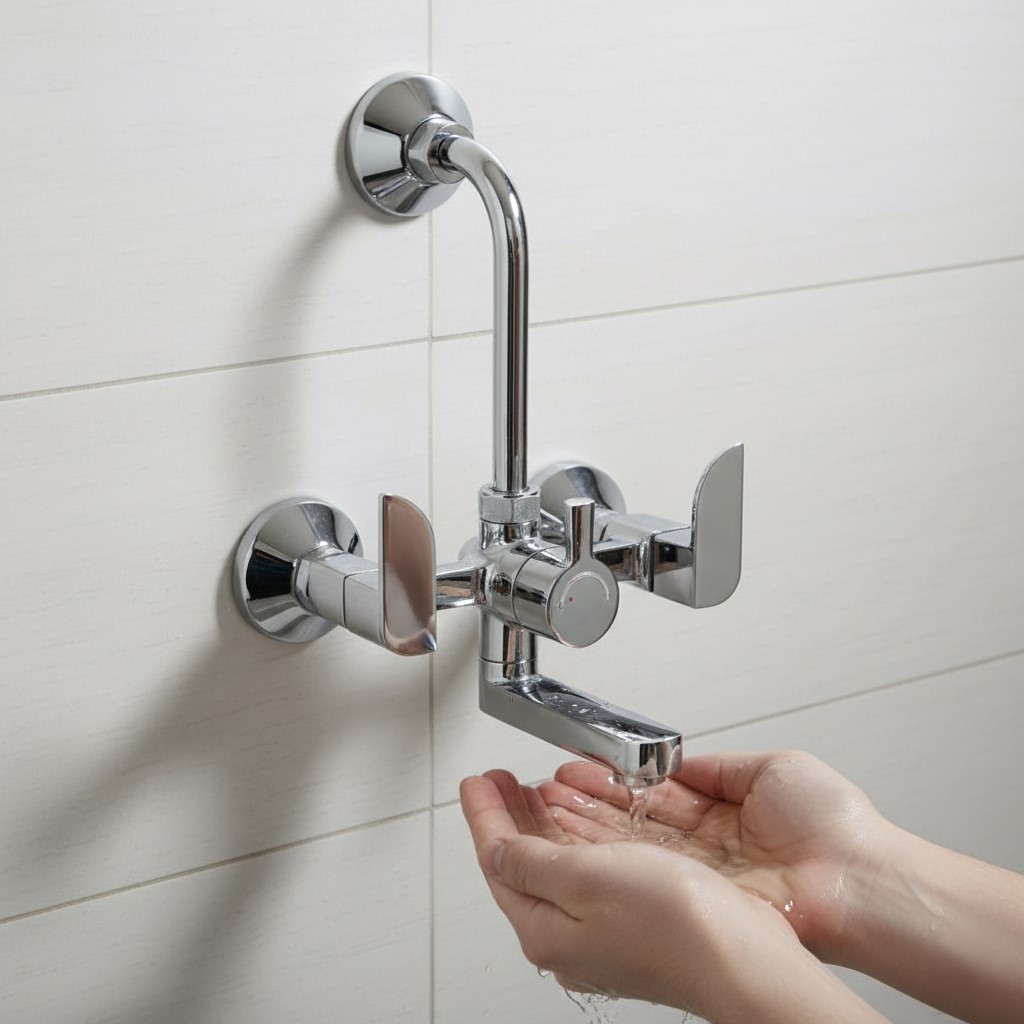 IP-14 Wall Mixer Tap, Hot & Cold with Shower Diverter,(BRASS) - Image 5