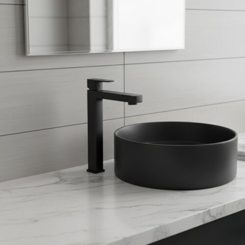 IP-10-BK HIGH-NECK PILLAR COCK (Black Heavy Body Brass)