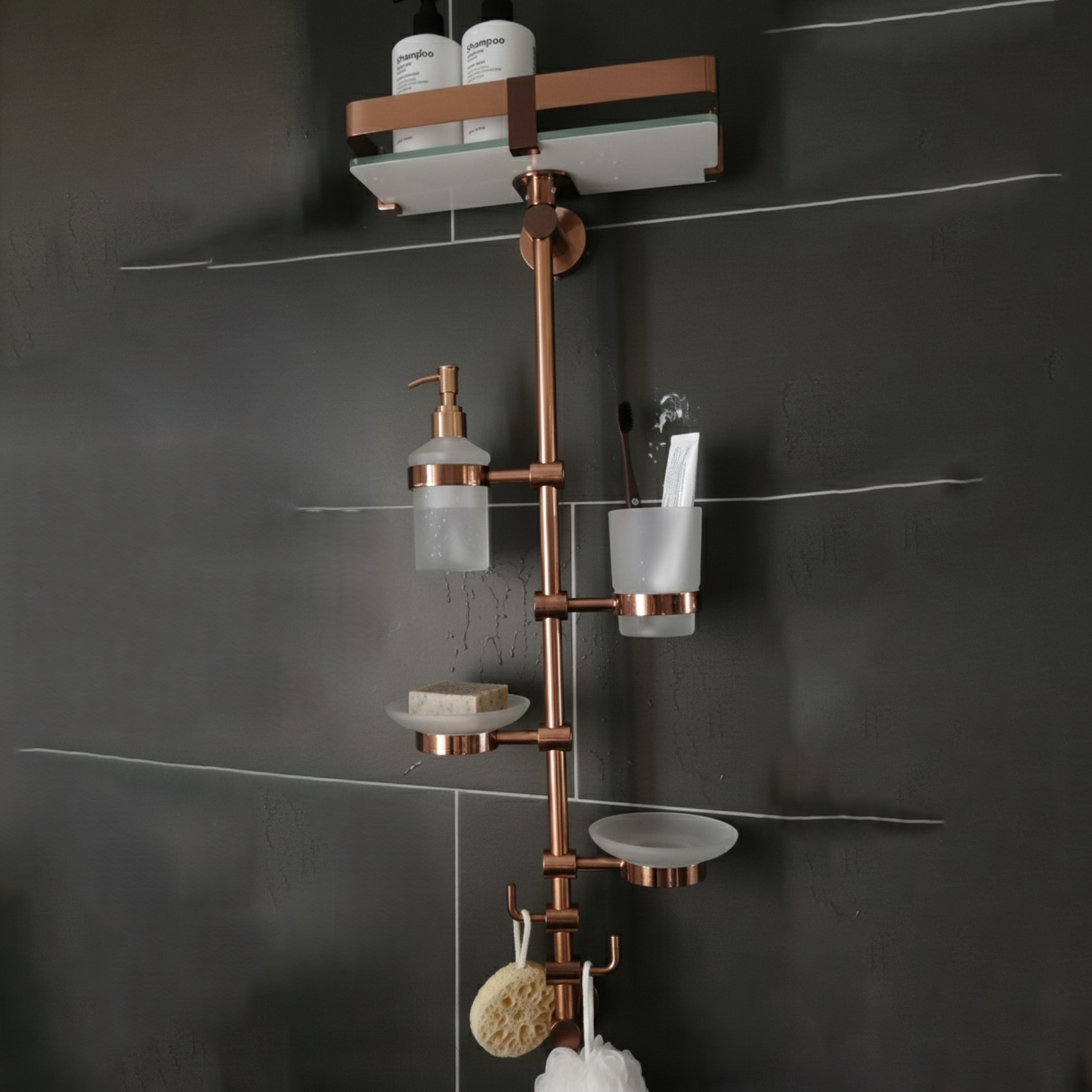 XYLOAN-03 Vertical Bathroom Organizer Pole (ROSEGOLD) - Image 2