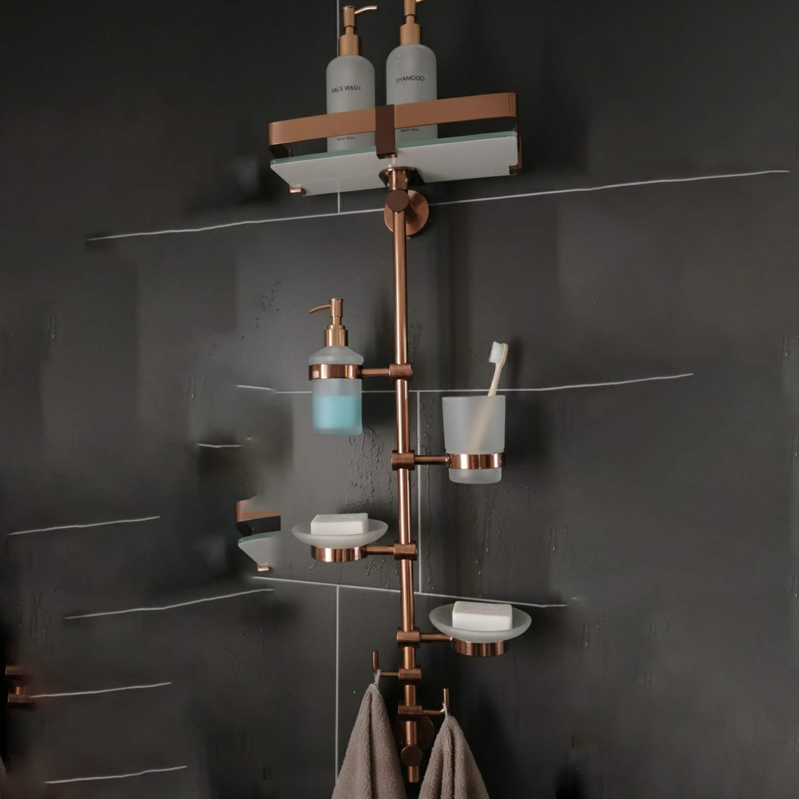 XYLOAN-03 Vertical Bathroom Organizer Pole (ROSEGOLD) - Image 3
