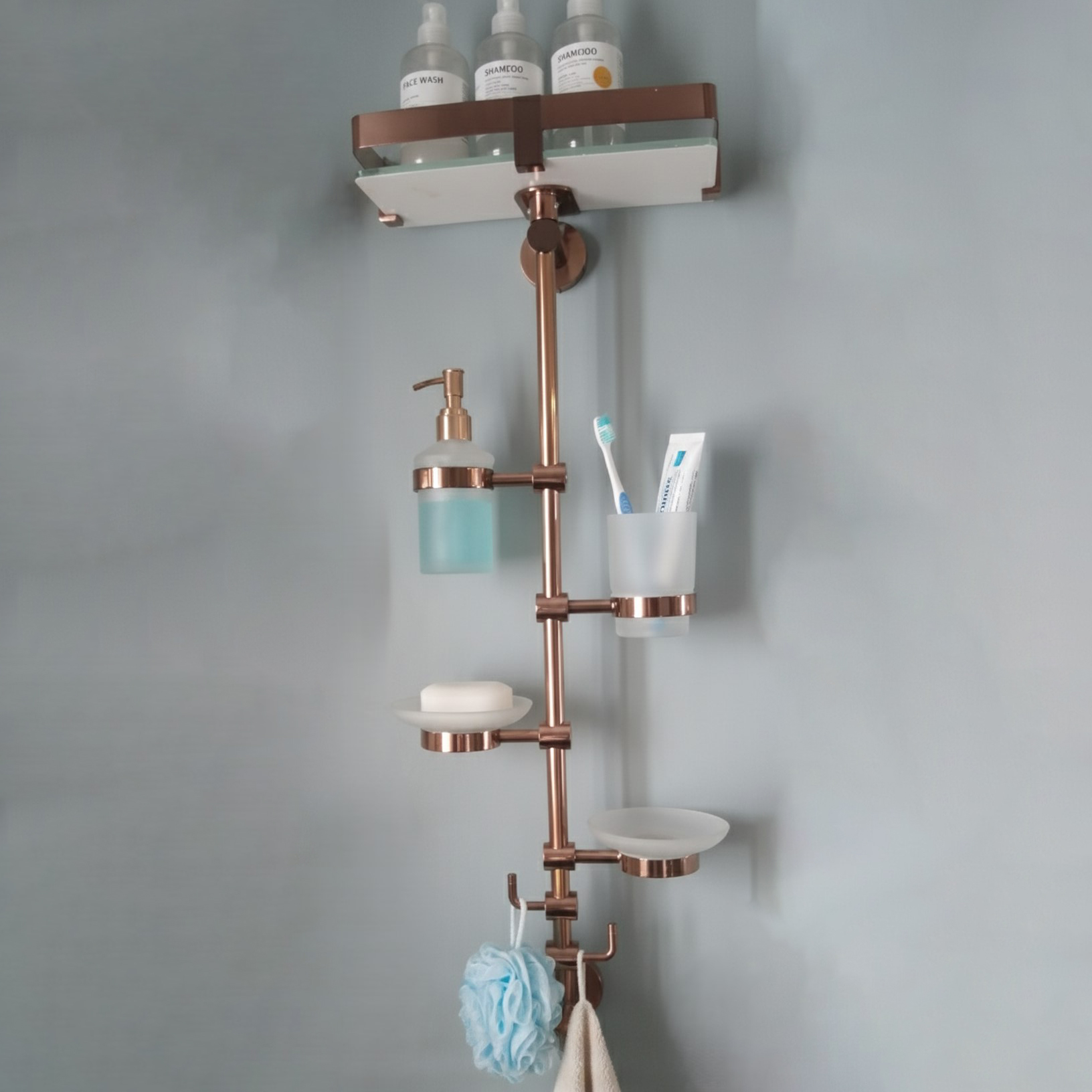 XYLOAN-03 Vertical Bathroom Organizer Pole (ROSEGOLD) - Image 6