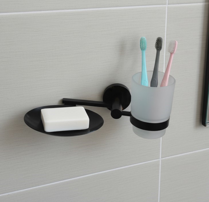 G-1414 SOAP DISH+GLASS TUMBLER HOLDER BRASS (PVD,BLACK) - Image 2