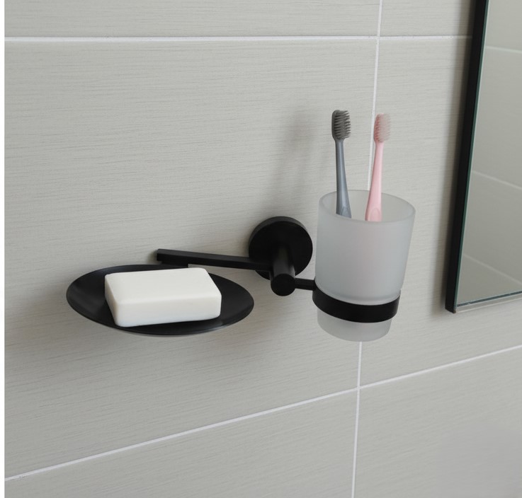 G-1414 SOAP DISH+GLASS TUMBLER HOLDER BRASS (PVD,BLACK) - Image 3