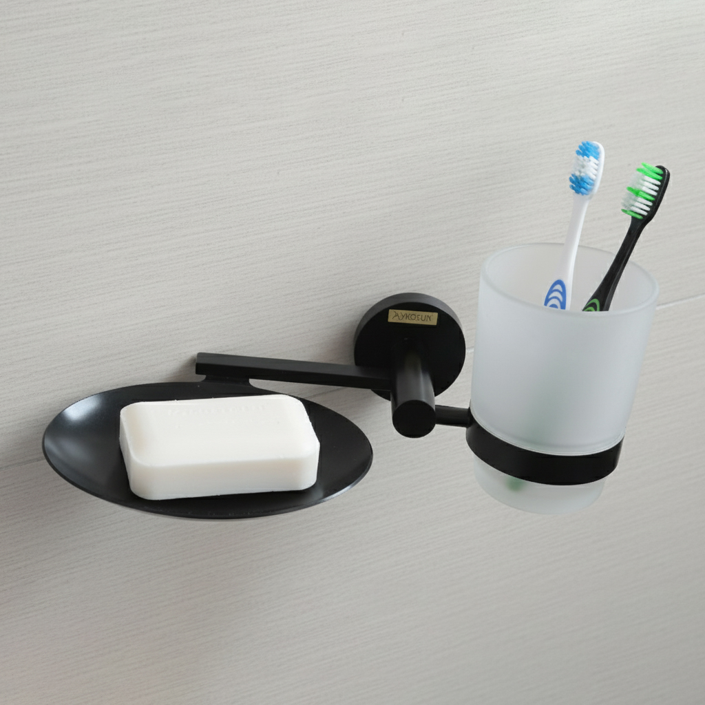 G-1414 SOAP DISH+GLASS TUMBLER HOLDER BRASS (PVD,BLACK) - Image 4