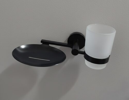 G-1414 SOAP DISH+GLASS TUMBLER HOLDER BRASS (PVD,BLACK)