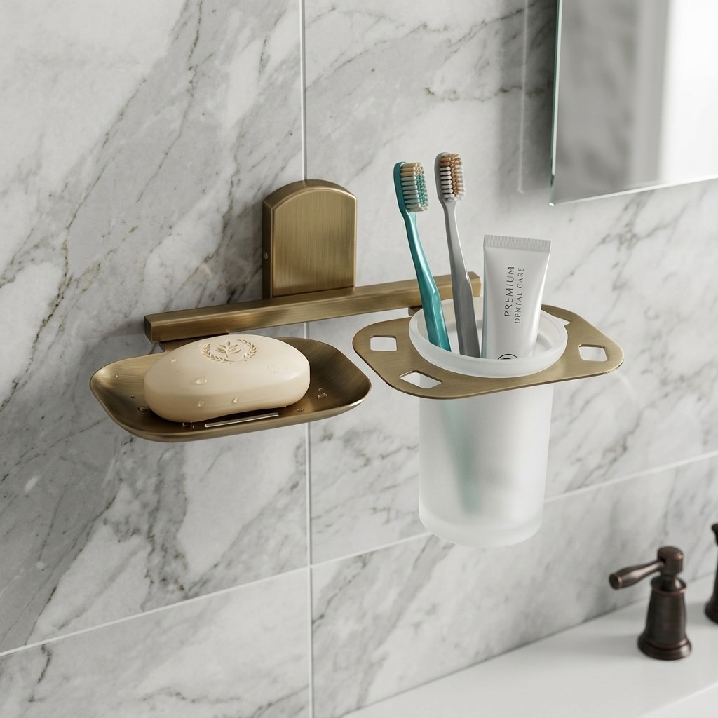 N-402 SOAP DISH+TUMBLER HOLDER(ANTIQUE) Stainless Steel (304) - Image 3