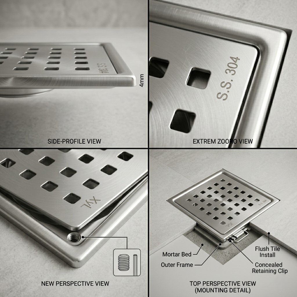 AFTM-01 Premium SS-304 Stainless Steel Square Floor Drain – Anti-Clog & Corrosion Resistant (5x5 Inch) - Image 3
