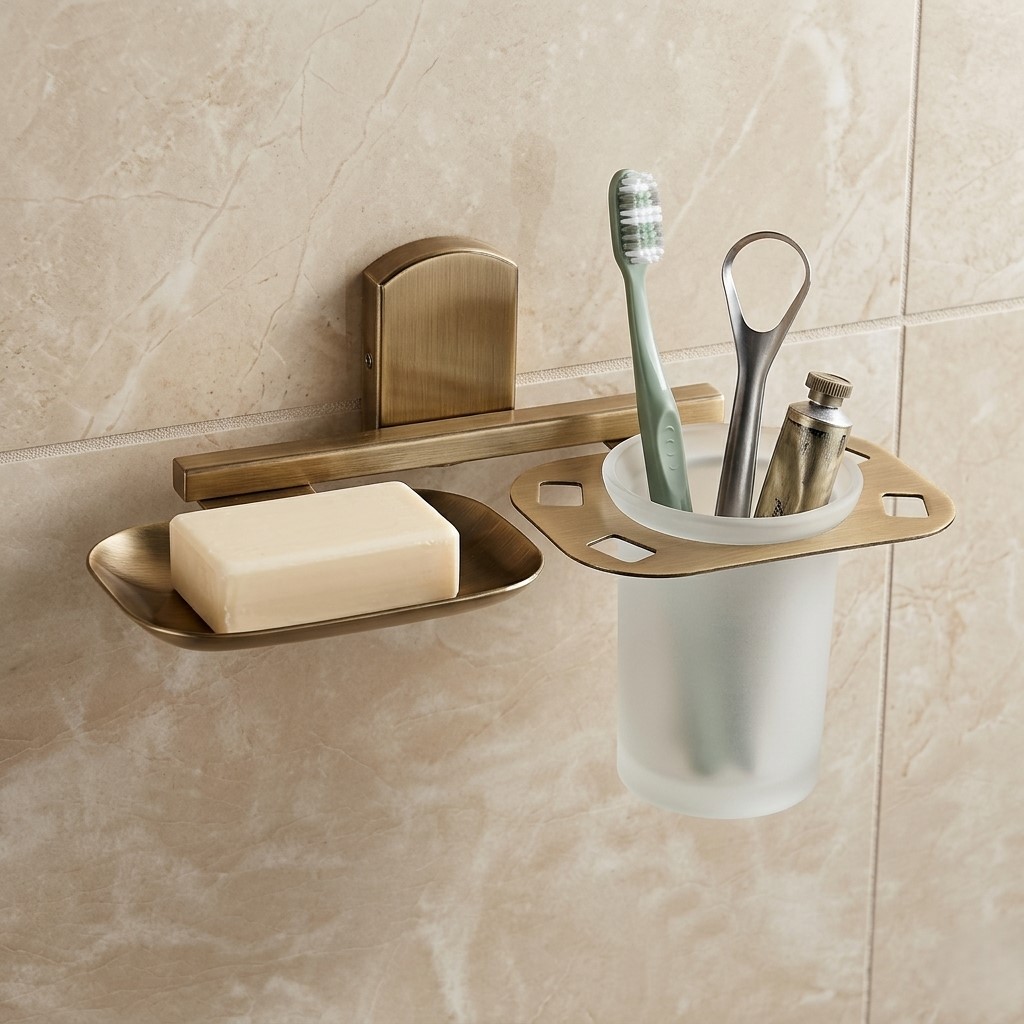N-402 SOAP DISH+TUMBLER HOLDER(ANTIQUE) Stainless Steel (304) - Image 2