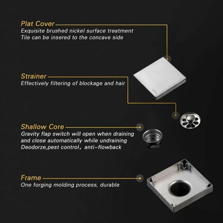 FD-02 Luxury 2-in-1 Invisible Square Shower Floor Drain(6X6) - Image 6